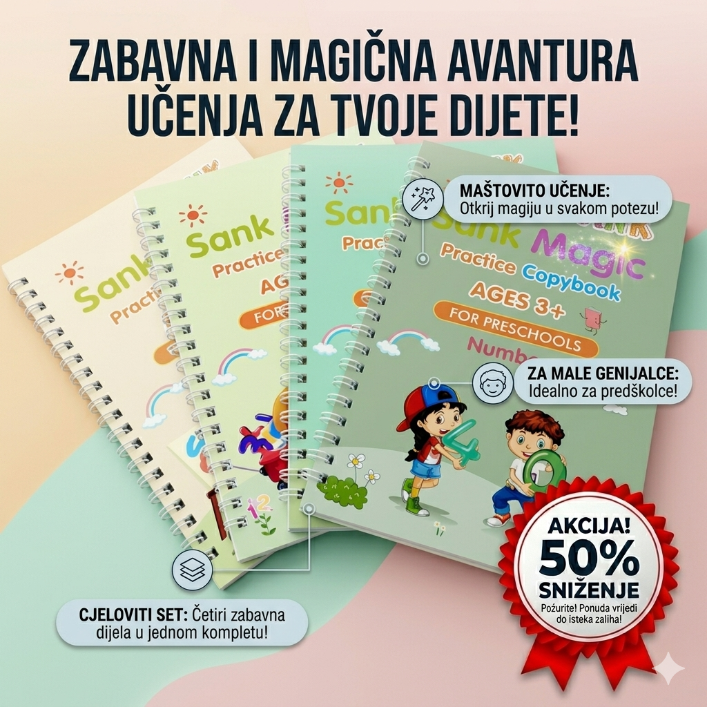 Set od 4 knjige za učenje pisanja za djecu - BESPLATNA POŠTARINA