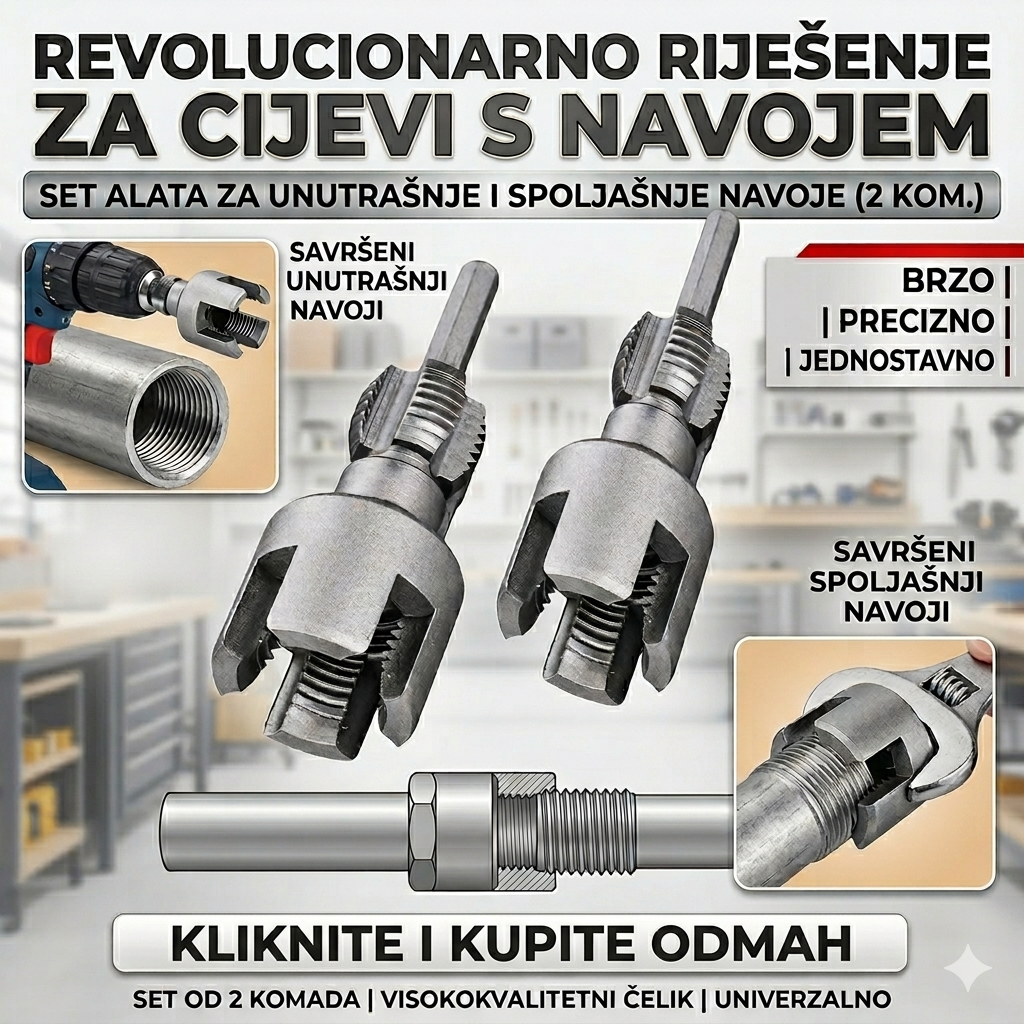 Set za obradu unutrašnjih i spoljašnjih navoja cijevi (2 komada) - BESPLATNA POŠTARINA