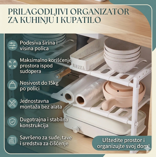 Podesivi organizator koji štedi prostor – Za kuhinju i kupatilo - BESPLATNA POŠTARINA