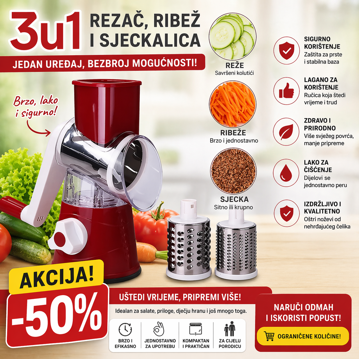 Višenamjenski kuhinjski alat 3 u 1 (Rezač, rende, sjeckalica) - BESPLATNA POŠTARINA