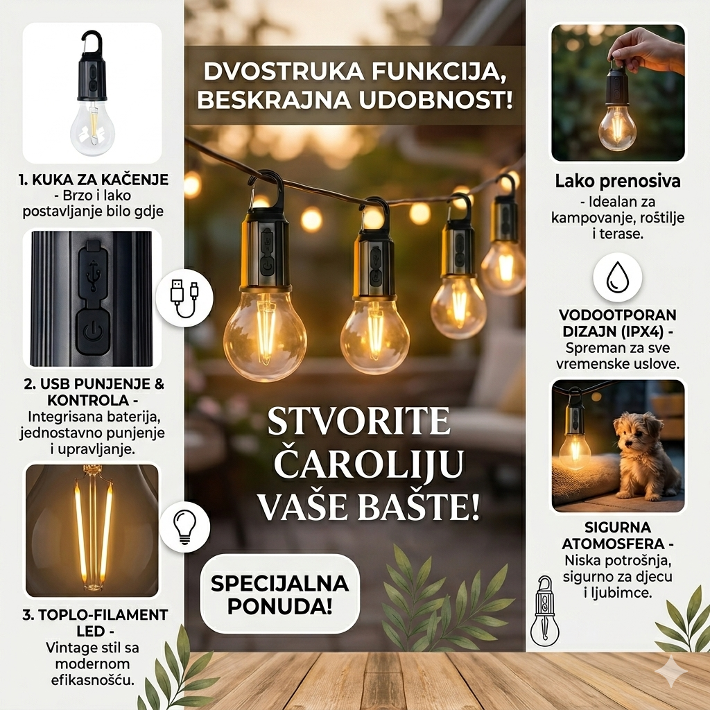 Prenosive punjive LED sijalice – Svjetlo bez utičnice (set 2 kom) - BESPLATNA POŠTARINA